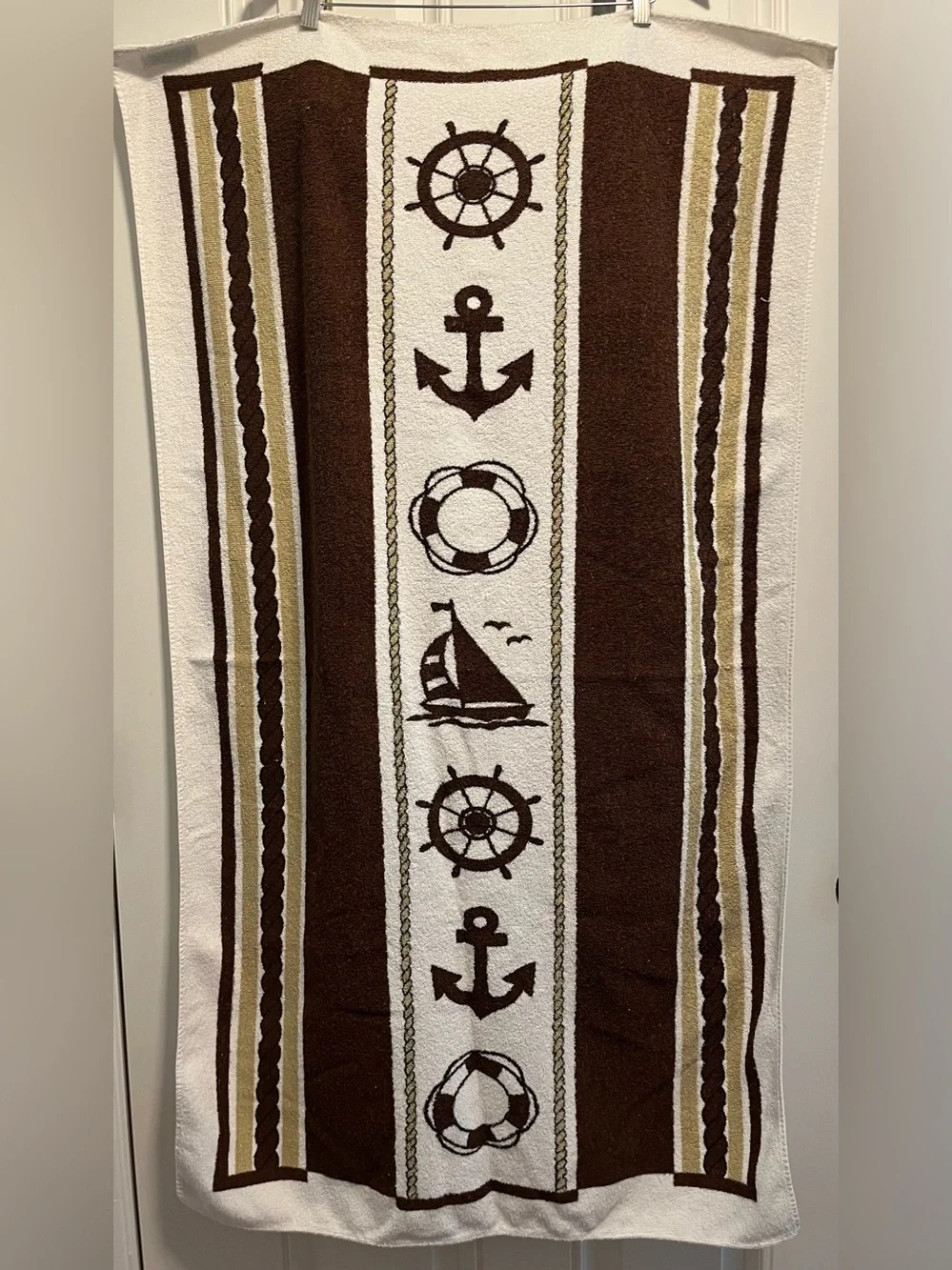 VTG 1980s Kmart Island Fun Nautical Beach Towel Sailboat Anchor Brazil 48x29